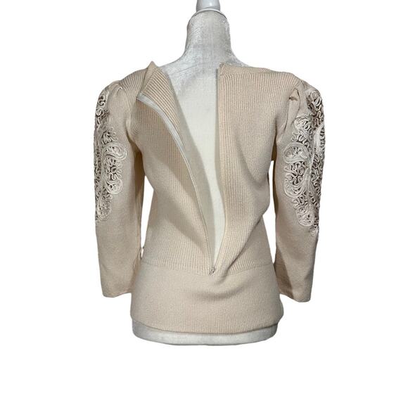 Vintage Soutashe Puff Sleeve Sweater Top Button Detail With Belt PostMod 80s - Picture 6 of 9